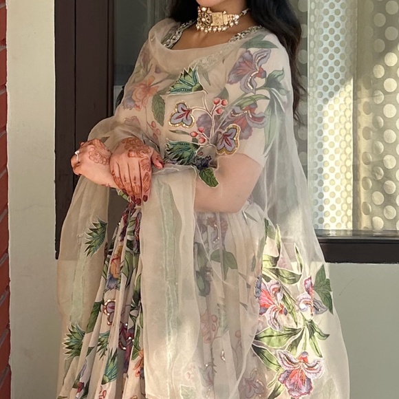 Off white Printed Lengha for sale - Picture 2 of 10